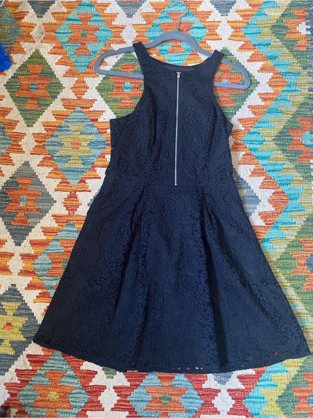 Express Black Lace Cocktail Dress with Front Zip Closure